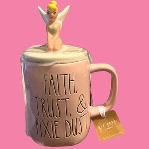 Rae Dunn Disney Tinker Bell Faith Trust & Pixie Dust Mug With Topper. Pink. NWT.